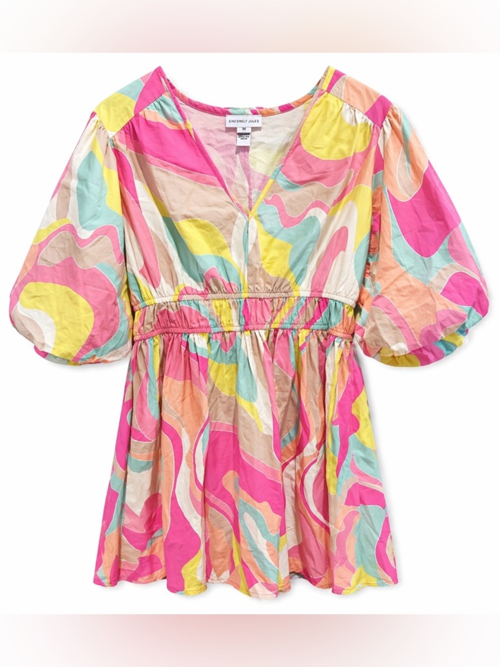 Sincerly Jules Puff Sleeve V-Neck Dress- M